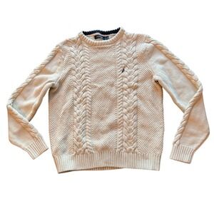Nautica Mens Cream Cable Knit Crew Neck Sweater Size M